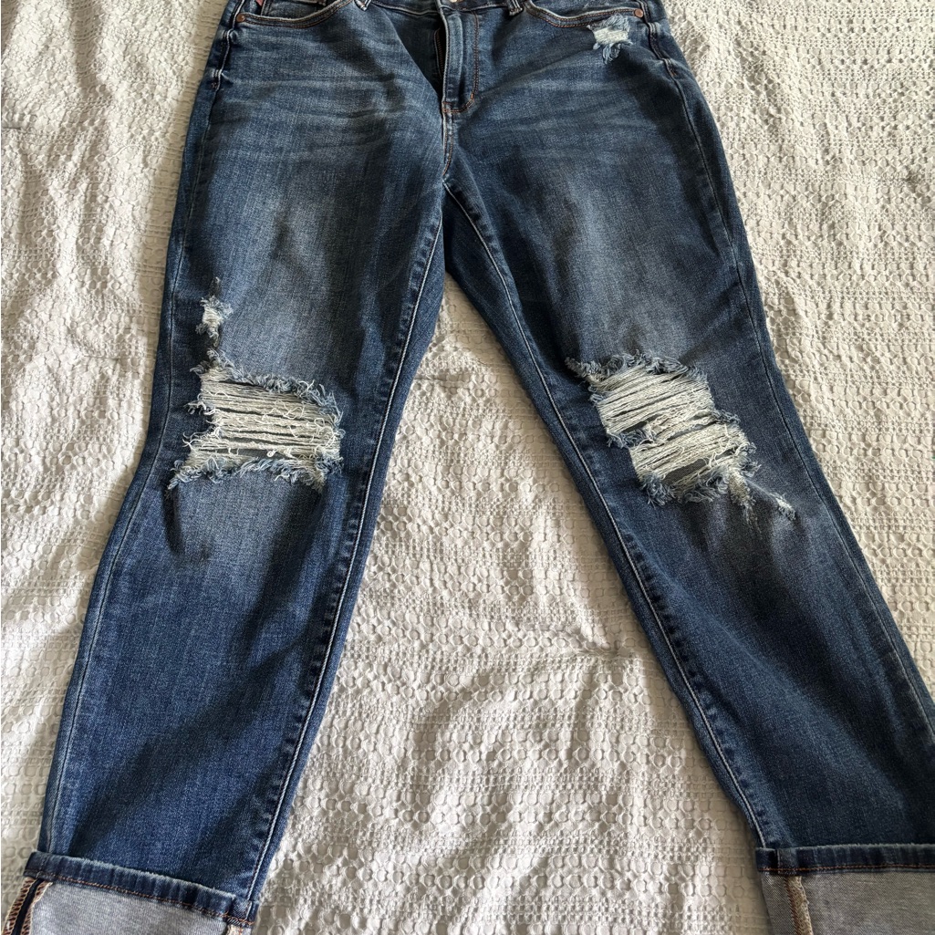 Judy Blue Distressed Boyfriend Jeans - Dark Blue